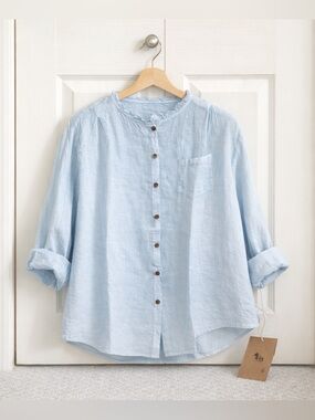100% Linen Soft Sky Blue Top - Brand New with Tags